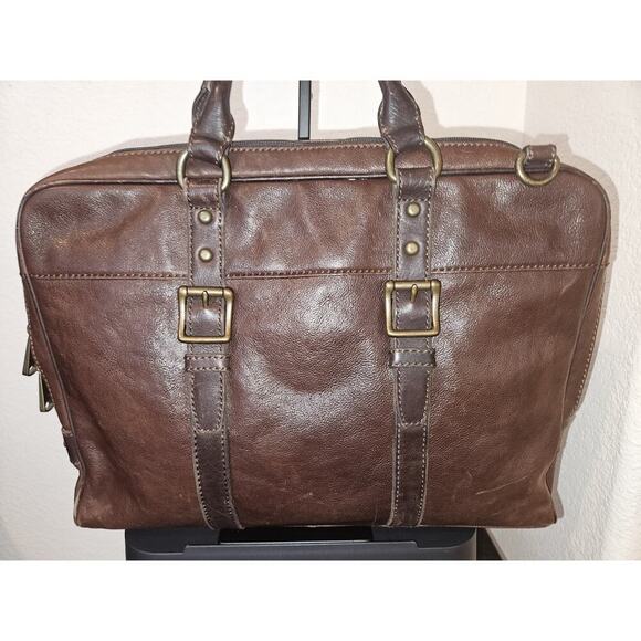 VTG Fossil Brown Leather Bag Briefcase Laptop Messenger READ* 15x12 - Picture 2 of 11